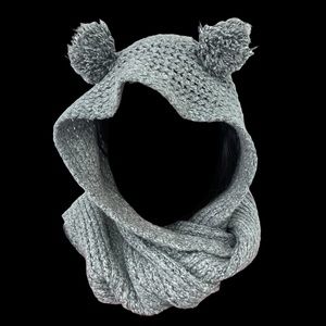 Gray Handmade Infinity Scarf with Pom Pom Ears